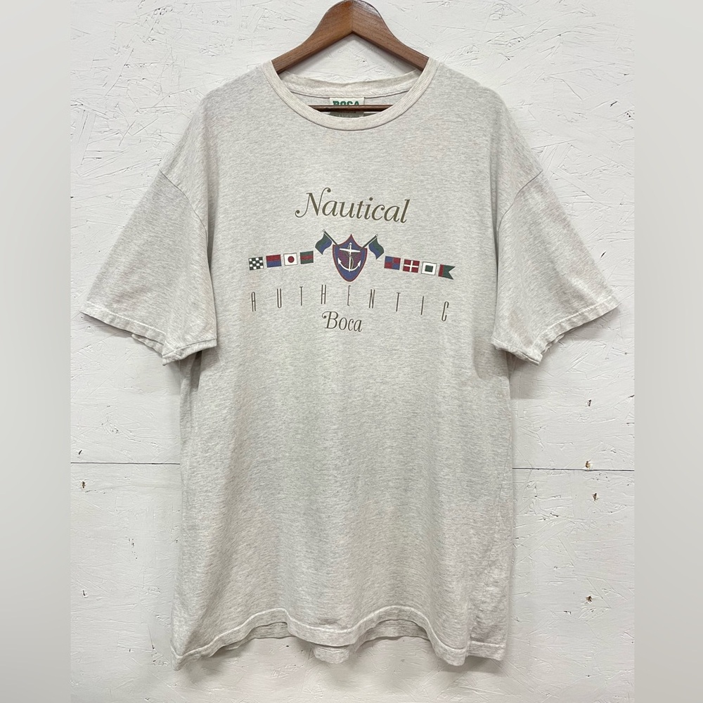 Vintage 90s BOCA Nautical Flags Authentic Tee, Fits XL, Grey